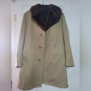Sears Vintage Tan Trench Coat with Brown Faux Fur Collar